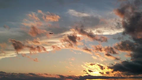 Sunset Clouds with Distant Aircraft – Drone Footage Over Charlotte, NC Stock Footage 320801728