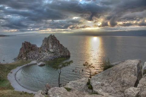 Sunset in the clouds on Lake Baikal Stock Photos