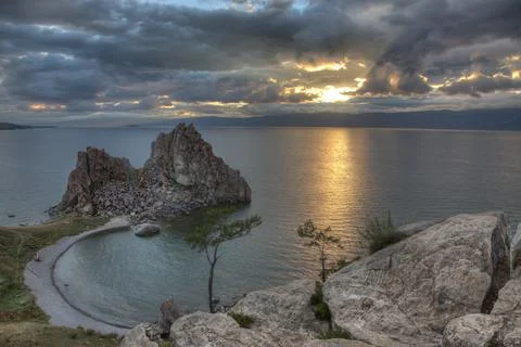 Sunset in the clouds on Lake Baikal Stock Photos