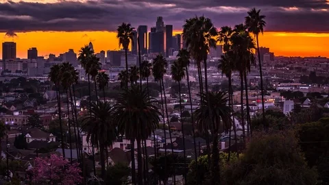 Sunset Clouds Night Dtla Los Angeles Downtown from Lincoln Heights 4K Stock Footage 78752908