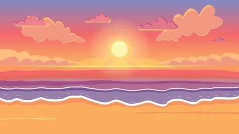 Sunset with clouds in ocean. Vector Illustration イラスト素材