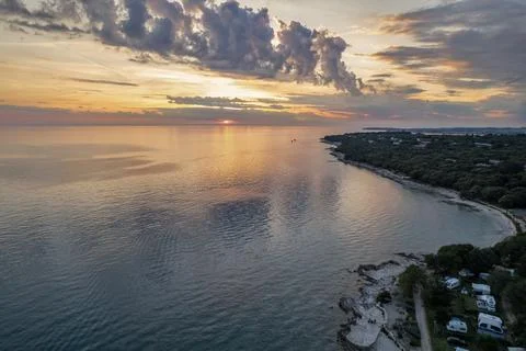 Sunset clouds over the Adriatic coast. Istria, Croatia. Stock Photos