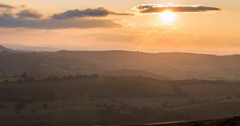 Sunset Clouds over British Countryside Fields Stock Footage 116652726