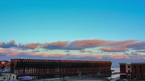 Sunset clouds over ore dock Stock Footage 22015118