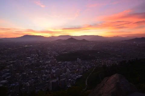 Sunset clouds in santiago, Chile Stock-Fotos