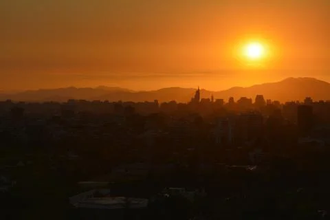 Sunset clouds in santiago, Chile Stock-Fotos