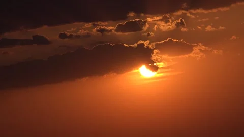 Sunset with Clouds on Sky, Dramatic Cloudy Setting Dusk, Fluffy Cloudy, Nature Stock Footage 342790437
