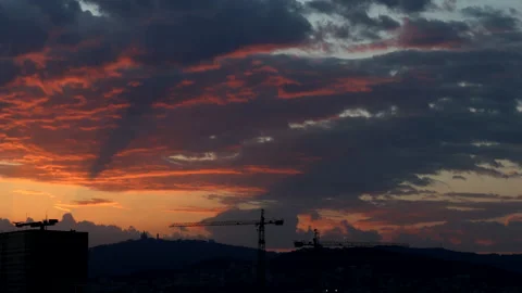 Sunset with Clouds Timelapse Barcelona Rooftop Stock Footage 201006525