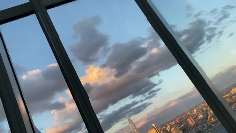 Sunset clouds,blue sky view out of the big window Stock Footage 200019406