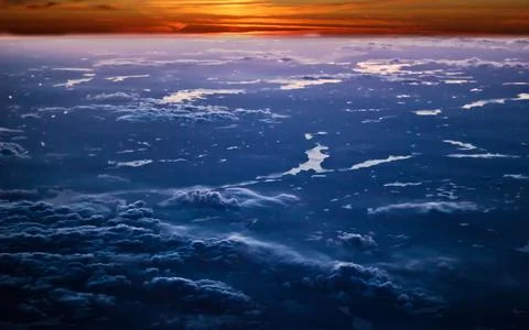 Sunset Cloudscape Aerial View Over Lakes and Dramatic Sky 스톡 사진