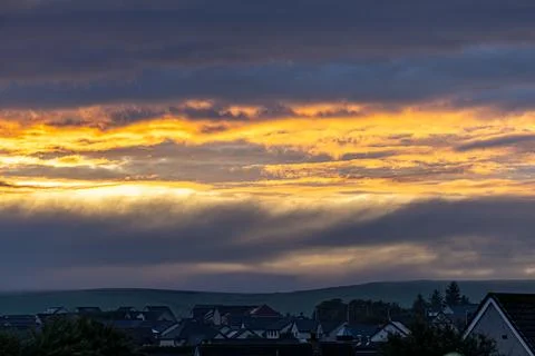 Sunset Cloudscape Over Residential Area in Thurso, Scotland, UK. Stock Photos