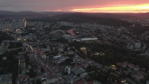 Sunset in Cluj view of Arena Stock Footage 259964487
