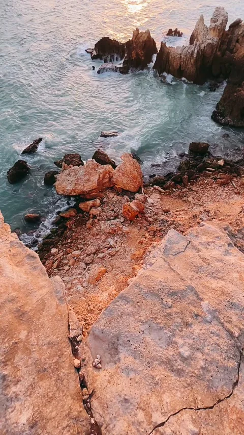 Sunset on the coast, cliffs, cliffside, sea, sunset, water, ocean, Stock Footage 233741477