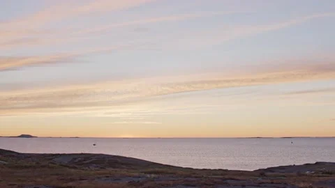 Sunset at the coast of Stavanger on a summer evening, paning Video stock 143439109