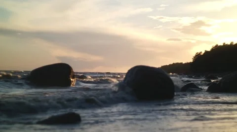 Sunset in Coast with Waves Stock-Footage 58587053