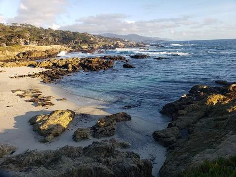 Sunset coastal cliffs 17 Mile Drive California scenic landscape Stock Photos