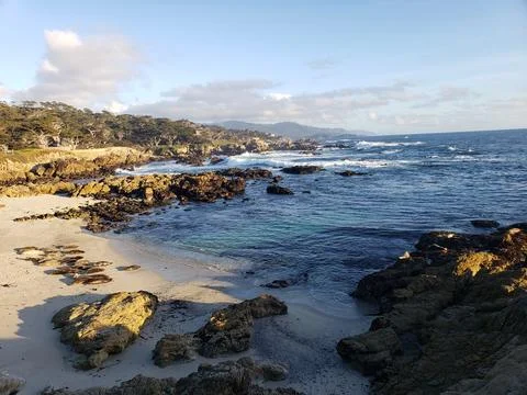 Sunset coastal cliffs 17 Mile Drive California scenic landscape Stock Photos