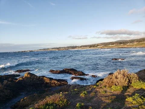 Sunset coastal cliffs 17 Mile Drive California scenic landscape Stock Photos