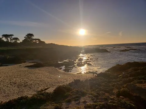 Sunset coastal cliffs 17 Mile Drive California scenic landscape Stock Photos