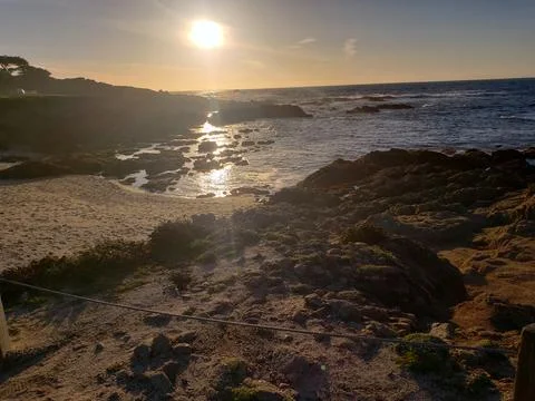 Sunset coastal cliffs 17 Mile Drive California scenic landscape Stock Photos