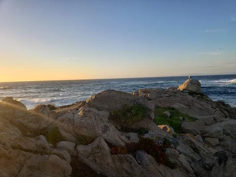Sunset coastal cliffs 17 Mile Drive California scenic landscape Stock Photos