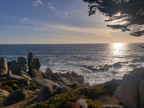 Sunset coastal cliffs 17 Mile Drive California scenic landscape Stock Photos