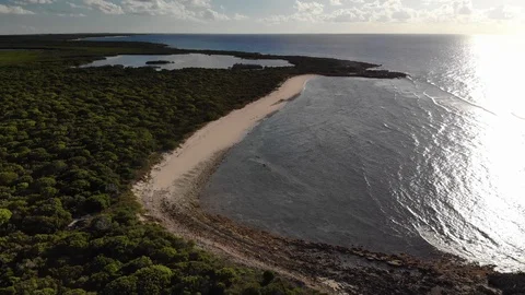 Sunset Coastline Drone Shot, Northwest Point Beach, Turks and Caicos, 4K Stock Footage