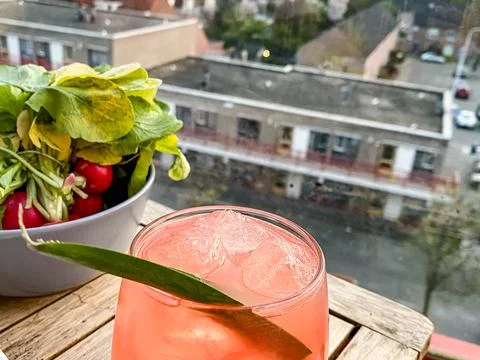 Sunset Cocktail with leaf Stock Photos