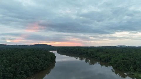 Sunset Colors Over River. Stock Photos