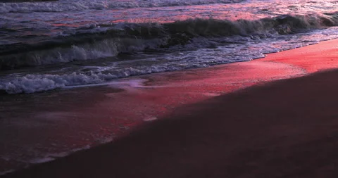 Sunset colourful sea waves at beach shore Stock Footage 146059967