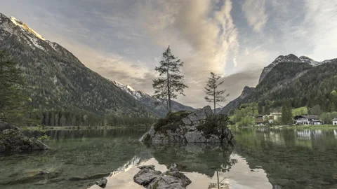 Sunset Colours over Lake Hintersee, Berchtesgadener Land Stock Footage 167694301