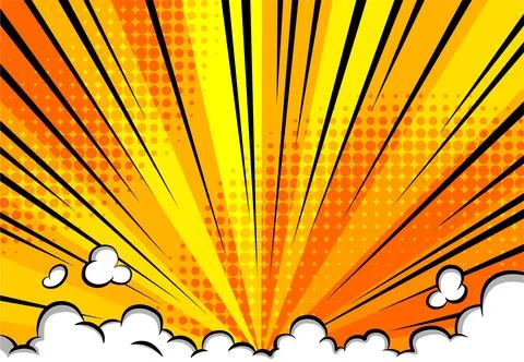 Sunset comic background. Bright pop art with halftone color. Comics book cartoon Stock Illustration