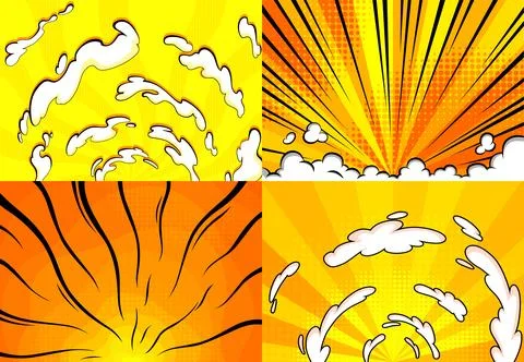 Sunset comic background set. Bright pop art with halftone color. Comics book Stock Illustration