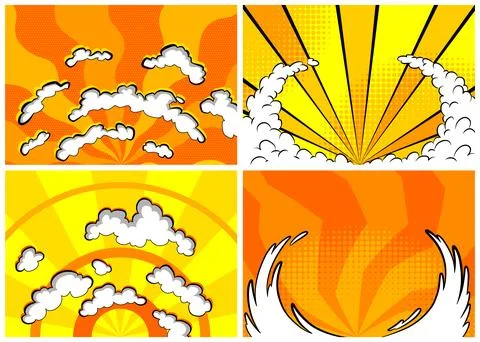 Sunset comic background set. Bright pop art with halftone color. Comics book 스톡 일러스트