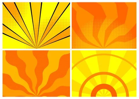 Sunset comic background set. Bright pop art with halftone color. Comics book Stock Illustration