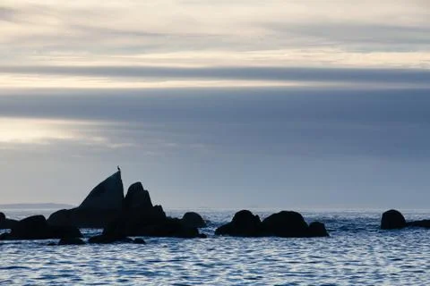 Sunset on Con Negro beach, de Pontevedra, Galicia, Spain. Stock Photos