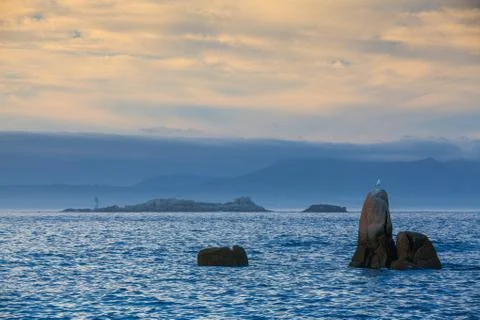 Sunset on Con Negro beach, de Pontevedra, Galicia, Spain. 库存照片