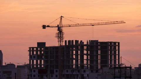 Sunset Construction Crane Time Lapse 3 (4k) Stock Footage 51326401