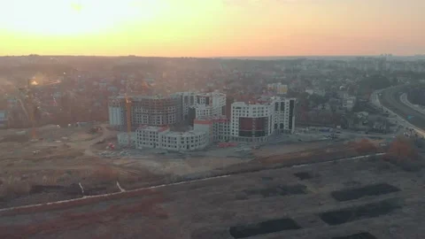 Sunset Construction Of Residential Buildings Stock Footage 151571736