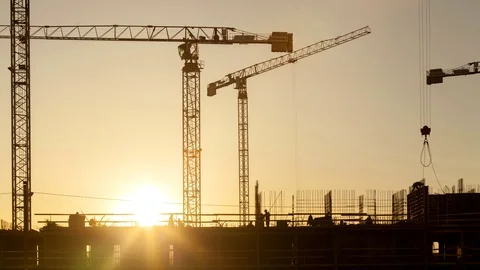 Sunset at the construction site in slow motion Stock-Footage 88474239