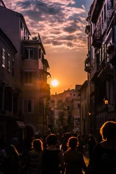 Sunset in Corfù Town Foto stock
