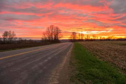 Sunset on a Corn Field and a Back road Stock Photos