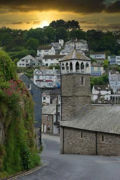 Sunset Cornwall tile exterior cladding on cottage Stock Photos