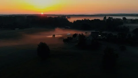 Sunset Country House Clouds Float Stock Footage 110914709