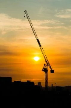 Sunset Crane City Construction Foto stock