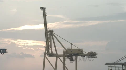Sunset With Crane In The Port Stock Footage 64277188