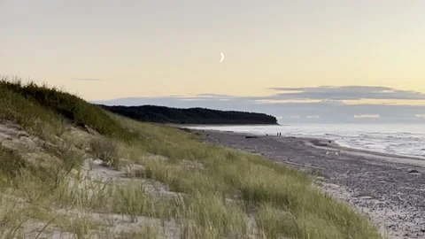 Sunset with crescent moon Stock Footage 218225966