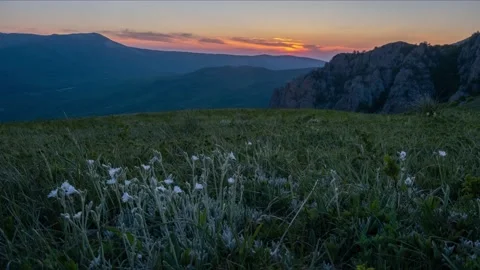 Sunset in the Crimean mountains, timelapse Stock Footage 236796039
