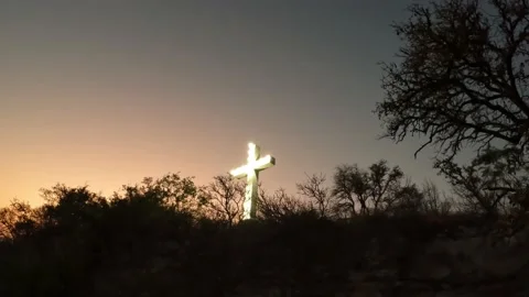 Sunset Cross Reveal Stock Footage 194512999