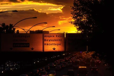 Sunset in a crowded city Stock Photos